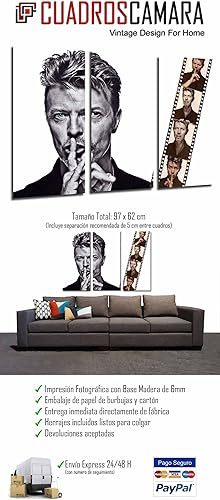 Tableau Moderne Photographique, Impression sur bois, Groupe de rock, David Bowie, cadre, blanc, 97 x 62 cm, ref. 26784 - Nail Gallerys