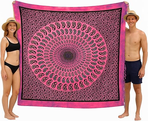 o-day Serviette de plage double coton ethnique – Grande serviette de plage 240 x 220 cm – Couverture de plage XXL artisanale multifonction (cercle mystique, bleu poussière) - Nail Gallerys
