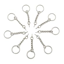10 ANNEAUX PORTES CLES CLEFS METAL ARGENTE 20 mm AVEC CHAINETTE ET TIGE A VIS porte clefs piton