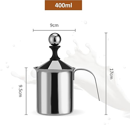 Mousseur à Lait Manuel Inox, 800ml Mousseur à Lait Double Maille Mousse Mélangeur pour Café Latte Chocolat Chaud Cappuccino Kitchen Restaurant Cafe - Nail Gallerys
