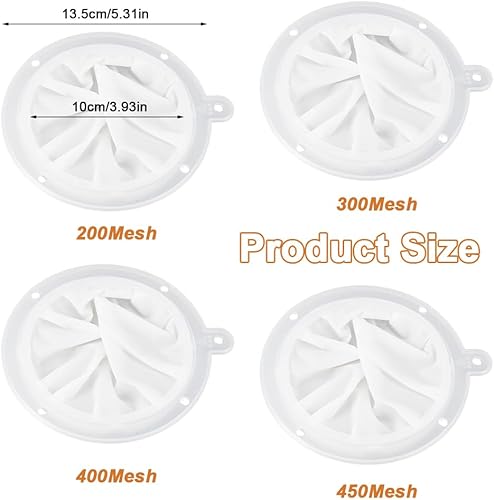 Lot de 4 tamis fins en nylon 450/400/300/200 - Passoire de cuisine - Filtre entonnoir pour aliments - Filtre à liqueur - Filtre à vin - Filtre à mailles fines pour filtrer le jus, le lait, le café, le - Nail Gallerys