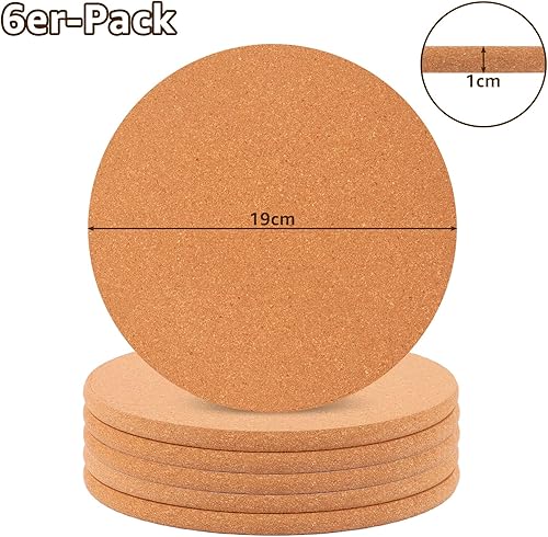 LDHHYH Lot de 6 dessous de plat ronds en liège de 19 cm d'épaisseur - Antidérapants - Résistants à la chaleur - Pour café, thé, bouilloire - Nail Gallerys