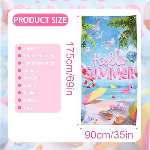 Lyreh Bonjour Bannière Été, 175 x 90cm Toile de Fond Photo Été Décorations Fête sur la Plage et la Piscine pour les Vacances en Bord Mer Tropical Intérieur et Extérieur Accessoires de Photomaton - Nail Gallerys