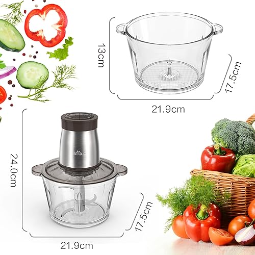 Bear 2L Hachoir Électrique Mini, Fonction Pulse D'Une Seule Main,2600r/Min,2 Vitesses, Hachoir Avec 4 Lames En Acier Inoxydable, Récipient En Verre Hachoir Pour Viande,Aliments Pour Bébés,Légumes - Nail Gallerys