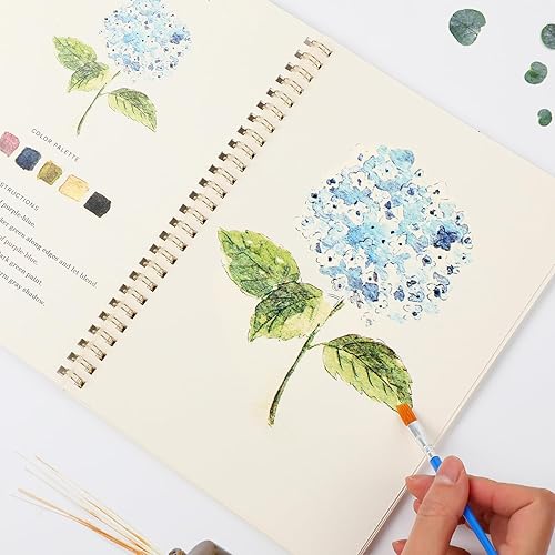 Cahier Aquarelle à Peindre Fleurs – Livre Aquarelle Débutant avec 12 Couleurs et Pinceau, Papier Aquarelle Épais, Kit Peinture Aquarelle Créatif pour Enfants, Adolescents et Adultes Peinture d'art - Nail Gallerys