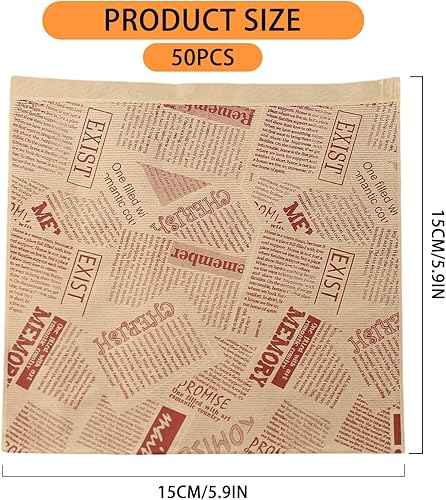 50 PCS Papier Emballage Alimentaire, 18 x 18 cm, Papier Journal Alimentaire, Emballage Sandwich, Papier Burger, Papier Frite, Sulfurisé Résistant à la Graisse pour Hamburger et Frites - Nail Gallerys