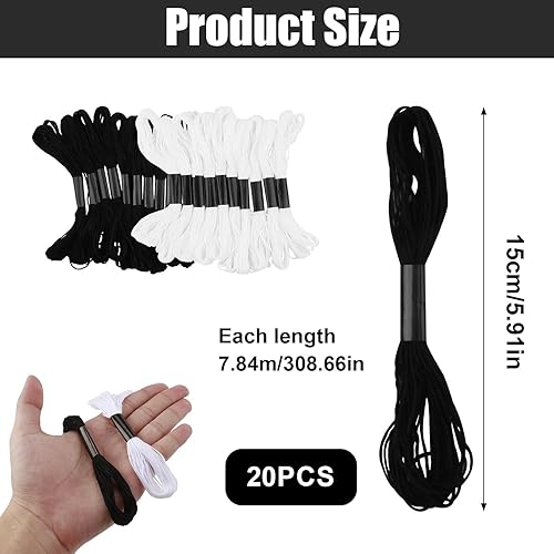20 Fils Broderie Noir et Blanc,Fil a Broder pour Point de Croix,Fils Bracelet Brésilien, Fil de Coton pour Travaux Manuels, Bracelets D'amitié et Fils pour Tricot - Nail Gallerys