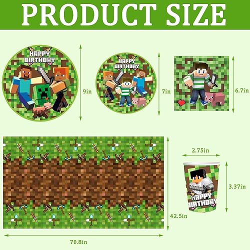 Anniversaire Vaisselle Kit, Mine-craft Fournitures de Fête 51 Pièces Mine-craft Décorations d'anniversaire, Vaisselle Assiettes Serviettes Tasses,Décoration d'anniversaire pour Enfant,10 Invités - Nail Gallerys
