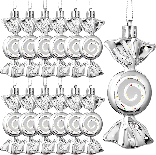 Threan 12 Décorations de Bonbons de Noël à Paillettes Cannes à Sucre et Menthe Poivrée Suspendues pour Sapin de Noël avec Cordes Dorées pour Fête(Rouge, Vert) - Nail Gallerys