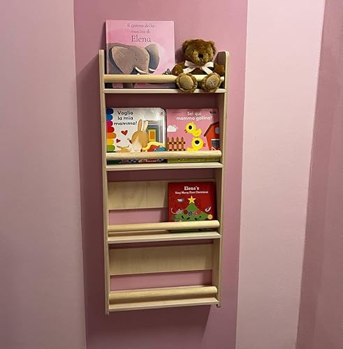 SWEETME Bibliothèque Montessoriana murale pour enfants, étagère à jeux de bande dessinée, livres, chambre à 4 étagères, étagères basses murales - Nail Gallerys