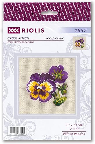 RIOLIS Counted Cross Stitch Kit 5.25'X5.25'-Pair Of Pansies (10 Count) - Nail Gallerys