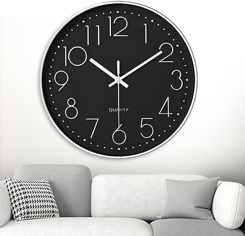 YSWOVUO Horloge Murale Silencieuse, 30 cm Pendules Murales Décorative Ronde, Murale Facile à Lire, Horloge Murale à Quartz pour Maison, Cuisine, Bureau - Nail Gallerys