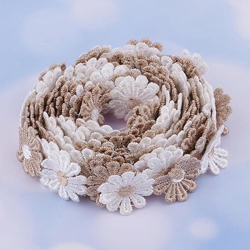 zalati Dentelle avec marguerite - 2,7 m / 274,3 cm - Décoration pour couture et loisirs créatifs - Blanc et marron - Nail Gallerys