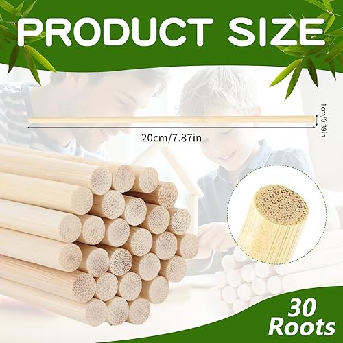 Baguette en bois naturel pour artisanat et bricolage, 30 pièces, longueur 20 cm, diamètre 10 mm, finition soignée, couleur bois - Nail Gallerys