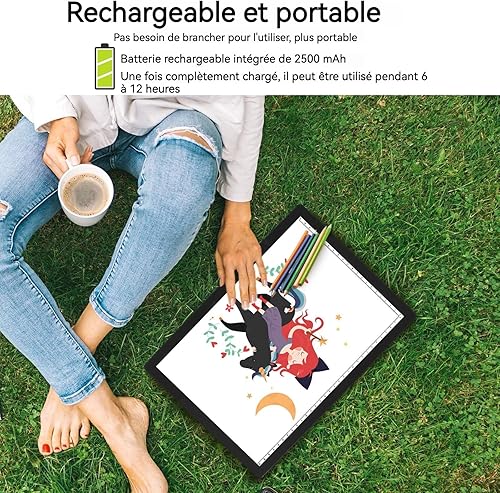 JOEAIS Rechargeable Tablette Lumineuse, Portable A4 LED Art Plaque de luminosité Dessin Copie Pad Dessin Tablette (Noir) - Nail Gallerys