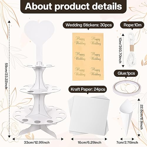 JANUIXCO Cornet Confettis Mariage - 24 Pcs Cone en Papier Kraft avec Porte-Confetti à Cônes, pour Décoration de Fête Mariage (Brun) - Nail Gallerys