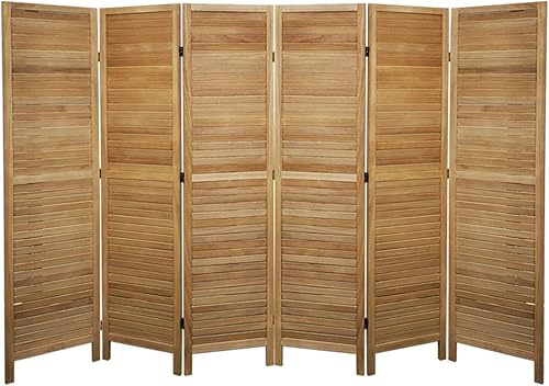 Paravent persienne de 6 pans en bois, coloris brun clair - Dim : H170 x L240cm -PEGANE - Nail Gallerys