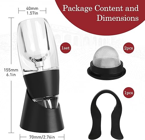 AUROAY Aérateur et Décanteur à Vin avec 2*Filtre à Mailles en Acier Inoxydable et 1*Coupe-Papier avec Support, Carafe à Décanter pour Vin Rouge, Accessoires de Vin Rouge, Noir - Nail Gallerys
