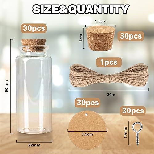 RAFIYU Lot de 30 mini tubes à essai en verre de 10 ml à remplir, mini bouteilles en verre avec bouchon pour cadeaux d'invités, décoration de mariage, bricolage, petits pots à épices avec jour - Nail Gallerys