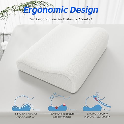 Kiseely Oreiller Ergonomique Cervical Coussin - Oreiller à Mémoire de Forme Confort pour la Nuque, Oreiller Ferme pour Le Soutien du Cou et des épaules, Oreiller de lit avec Housse Lavable (Lot de 2) - Nail Gallerys