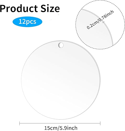Lot de 12 disques acryliques transparents, ronds, 15 cm, plaque acrylique transparente, convient pour la fabrication de pendentifs décoratifs et la présentation de produits - Nail Gallerys