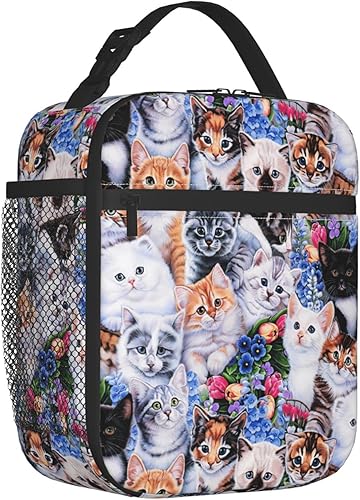 Sac à déjeuner isotherme pour femme, sac fourre-tout isotherme pour les amoureux des chats, boîte à déjeuner avec poche avant pour bureau, travail, pique-nique, shopping (animal mignon) - Nail Gallerys