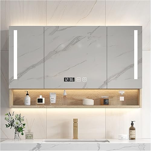 LAMEDOAT Armoire de Salle de Bain rectangulaire éclairée par LED avec Miroir, Armoire de Salle de Bain avec lumières et Organisateur de Rangement Anti-buée (Couleur : Beige, Taille : 120 cm) - Nail Gallerys