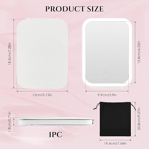 GlasFlength Miroir de Maquillage, Miroir LED avec 3 Couleurs Mirror Cosmétique LED de Table Écran Tactile USB Rechargeble Mirror Maquillage Pliable Portable pour Coiffeuse Voyage (Blanc) - Nail Gallerys