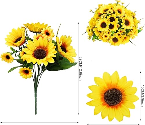 5 Bouquets Tournesols Artificiels, Tournesol Naturelle et Véritable, Bouquet de Fleurs Artificielles pour Décoration de Maison, Mariage, Bureau, Table. - Nail Gallerys