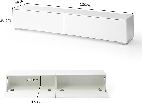 GOKHOMX Meuble TV Moderne Suspendu ou sur Pied de 180 cm, en Bois Blanc avec Rangement, Mural pour Salon, Chambre et Coin Salon - Nail Gallerys
