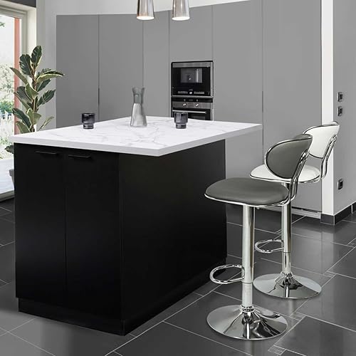 IDMarket - Ilot central IVO 120 cm bois noir avec plan de travail effet marbre ALASKA - Nail Gallerys