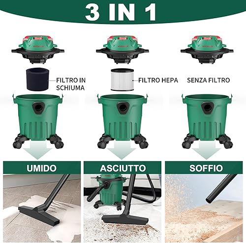 HYCHIKA 1000 W Aspirateur Eau Et Poussières, 3 en 1 Injecteur/Extracteur, Cuve : 12 l, Fonction de Nettoyage du Filtre, Fonction de Soufflage, Convient pour Les Petits nettoyages - Nail Gallerys