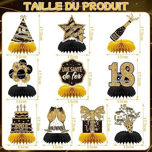 AUGSUN 10 Pièces Decoration Anniversaire 18 Ans, Déco Anniversaire 18ème Dorée Anniversaire Français Fête Decoration Joyeux Anniversaire Accessoires Décorations Table Anniversaire - Nail Gallerys