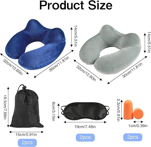 GOSHIES Lot de 2 coussins de nuque gonflables - Avec bandeau - Pour voyage - Pour avion - Nail Gallerys