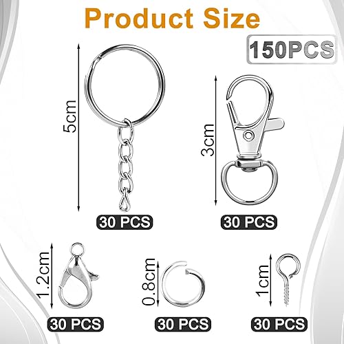 150 pièces anneaux porte clé avec chaîne – Set complet attache porte clef, crochet porte clef, anneaux bijoux et accessoires pour fabrication de porte-clés et bijoux DIY (argenté) - Nail Gallerys