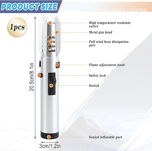 SilverChry Briquet Coupe-Vent Long, Allume Gaz, Jetflame Lighter, Chalumeau Cuisine, Rechargeable, Allume Feu Cheminée (Sans Butane) - Nail Gallerys