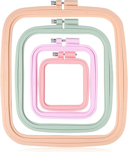 Pllieay Lot de 4 cercles à broder carrés de 4 tailles, cerceaux de point de croix et cercles à broder en plastique ABS pour projets de broderie à faire soi-même - Nail Gallerys