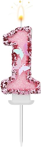 8 X 5 cm Bougies Numéro d'Anniversaire, Bougies Roses Scintillantes Cake Topper Bougies d'Anniversaire Papillon avec Paillettes pour les Fournitures de Célébrations d'Anniversaire (Numéro 0) - Nail Gallerys