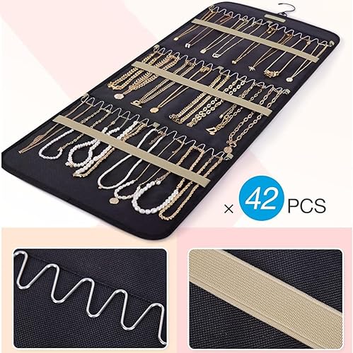 Porte-organisateur de bijoux suspendu,sac de rangement pour boucles d'oreilles,armoire de rangement de bijoux double face 48 poches Sac de rangement transparent,colliers,boîte de présentation,pourpre - Nail Gallerys