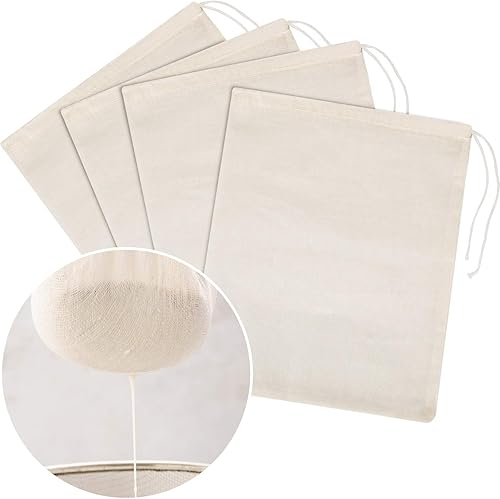 Lot de 4 sacs en étamine, lait de noix, passoire en mousseline de coton, sacs alimentaires en maille pour yaourt, café, thé, jus, vin (taille L, 30,5 x 35,6 cm) - Nail Gallerys