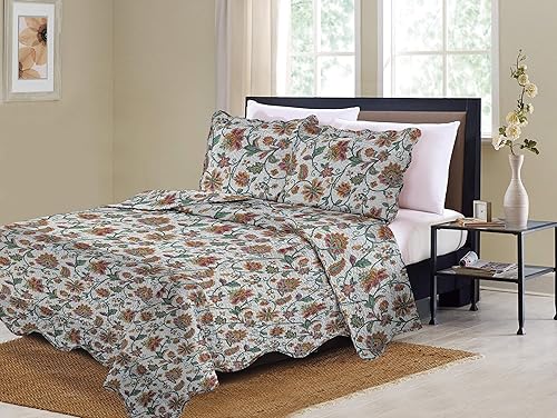 Autrefois Biot Boutis 230x250 cm avec 2 Taies d'oreiller 65x65cm, Couvre-lit Matelassé 2 Personnes, Dessus de lit Fleurs - Nail Gallerys