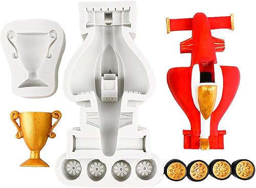 Lot de 2 moules en silicone 3D en forme de trophée de voiture de course pour décoration de gâteau, pâte à sucre, pâte à sucre, pâte à sucre, décoration de cupcakes, moules en résine - Nail Gallerys