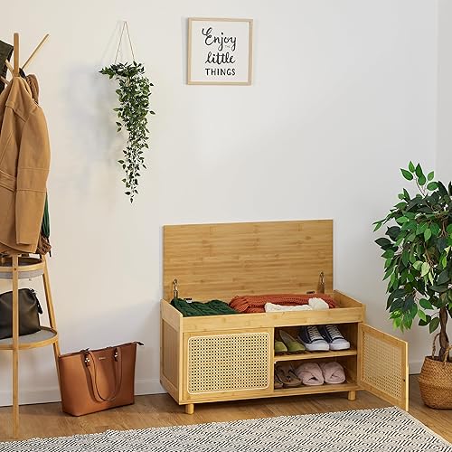 Relaxdays Banc à Chaussures, spacieux, 2 Compartiments pour Souliers, HLP 45 x 90 x 37 cm, pour l'entrée, Nature & Beige - Nail Gallerys