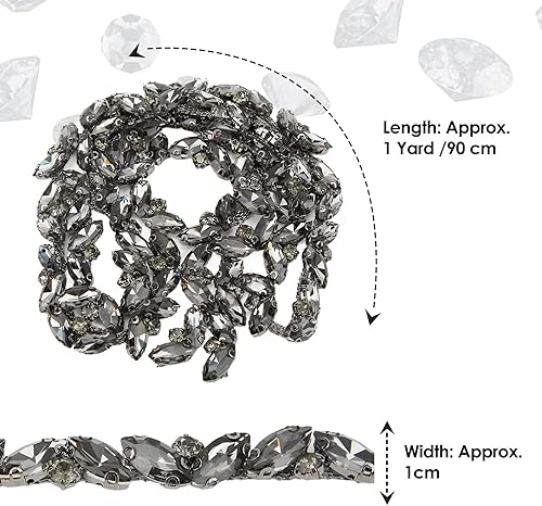 Garniture en Strass de 1 Yard, Applique de Chaîne en Strass de Cristal, Chaîne de Perles de Diamant pour Accessoires de Vêtements d'embellissement de Costume de Mariée(Champagne doré) - Nail Gallerys