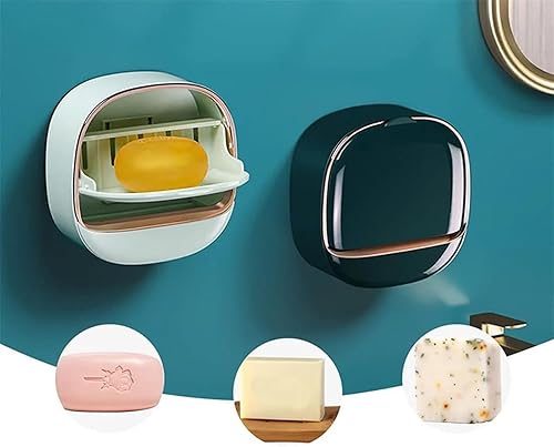 Porte-Savon Étanche avec Boîte De Drainage, Porte-Savon avec Drainage Et Couvercle, Porte-Savon Auto-adhésif Mural, Porte-Vaisselle, Boîte À Savon for Douche Salle Bain Baignoire (Color : Light Green - Nail Gallerys