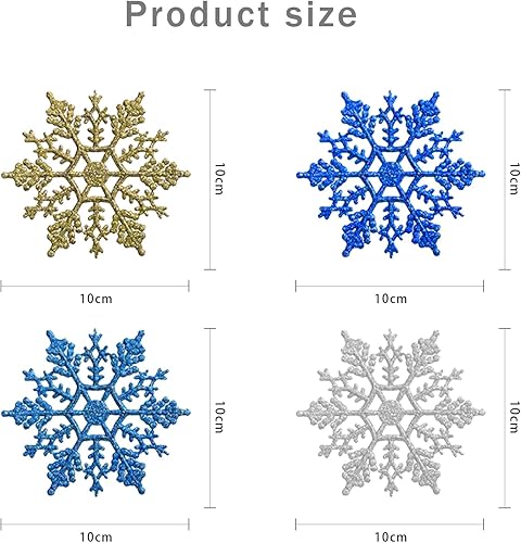 Lot de 24 flocons de neige pour décoration de Noël - Flocons de neige scintillants de 10 cm (or, argent, bleu roi, bleu foncé) - Nail Gallerys