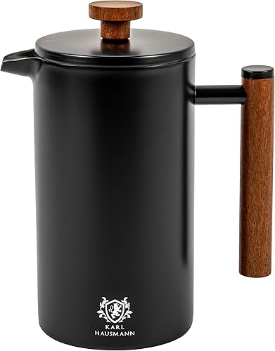 KARL HAUSMANN Cafetiere a Piston Inox - 1L - 8 Tasses - French Press Double Paroi - Cafetière Manuelle à Piston Camping Metal - Machine Cafe Piston - Thermo French Press Acier Coffee - Cafetier Piston - Nail Gallerys