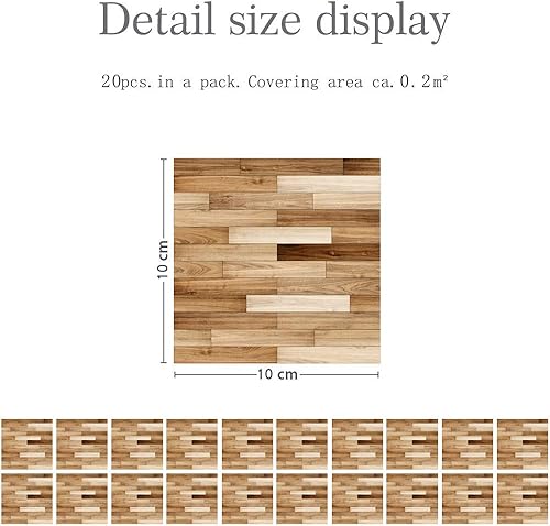 Hiser Adhésive Décorative à Carreaux pour Salle de Bains et Cuisine Stickers Carrelage, 20 Pièces Divers Motifs de Grain de Bois imperméables Auto-adhésifs Décoration (1,15x15cm) - Nail Gallerys