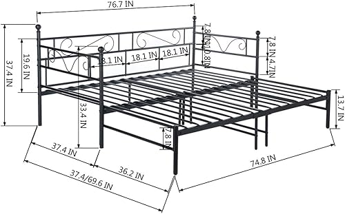 EGGREE Cadre de lit en Métal Canapé-Lit en Fer Forgé Lit Simple pour Enfant Adulte, 90 * 200cm Noir - Nail Gallerys