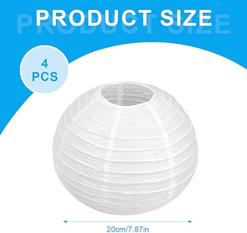 NHPY 4 PCS Lanternes Papier Blanc, Suspension Rondes Lanterne Chinoise Papier pour Mariages, Anniversaires, Fêtes et Événements, Avec 60m de corde déco(20cm) - Nail Gallerys